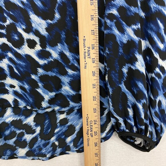 New Cache Small Black Blue Leopard Print Relaxed Flowy Long Sleeve Blouse - Picture 6 of 9